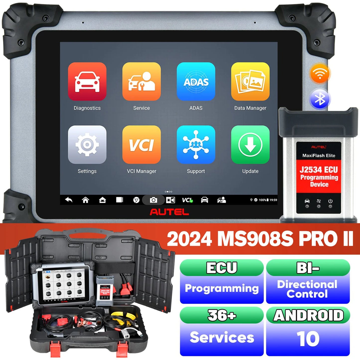 Autel MaxiSys MS908S Pro II Diagnostic Scan Tool, 2 Years Update Online, ECU Programming/ Coding, 36+ Services, Active Tests, FCA Autoauth
