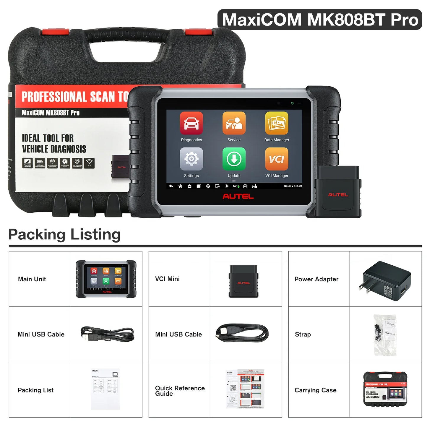 Autel MaxiCOM MK808BT PRO OBD2 Diagnostic Tool, Full Bidirectional IMMO Key Scanner