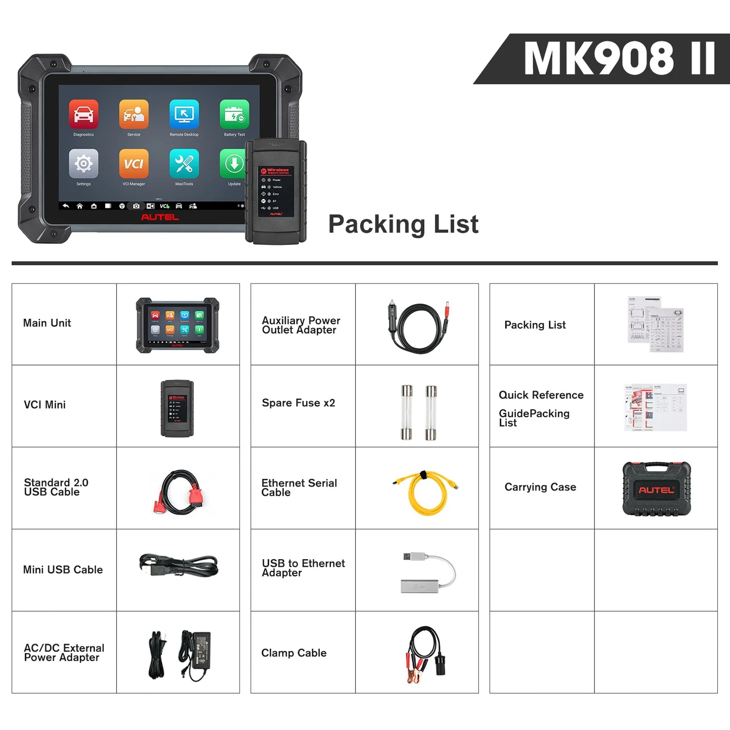 Autel MaxiCOM MK908 II OE-Level Full Systems Automotive Diagnostic Tool, 36+ Service Function, Active Test