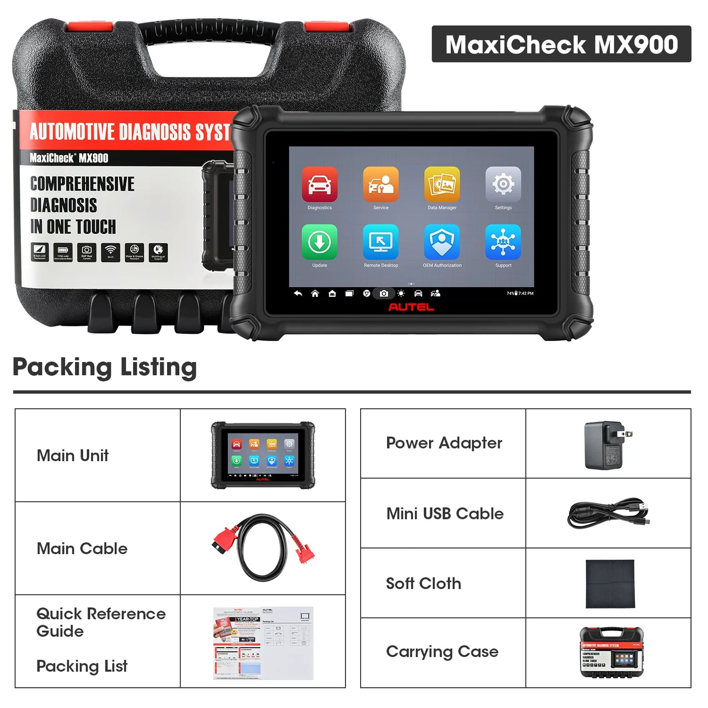 Autel MaxiCheck MX900 Bi-Directional Control All System Diagnostic Scanner, DoIP/CAN FD, Read/Clear Code, 40+ Service