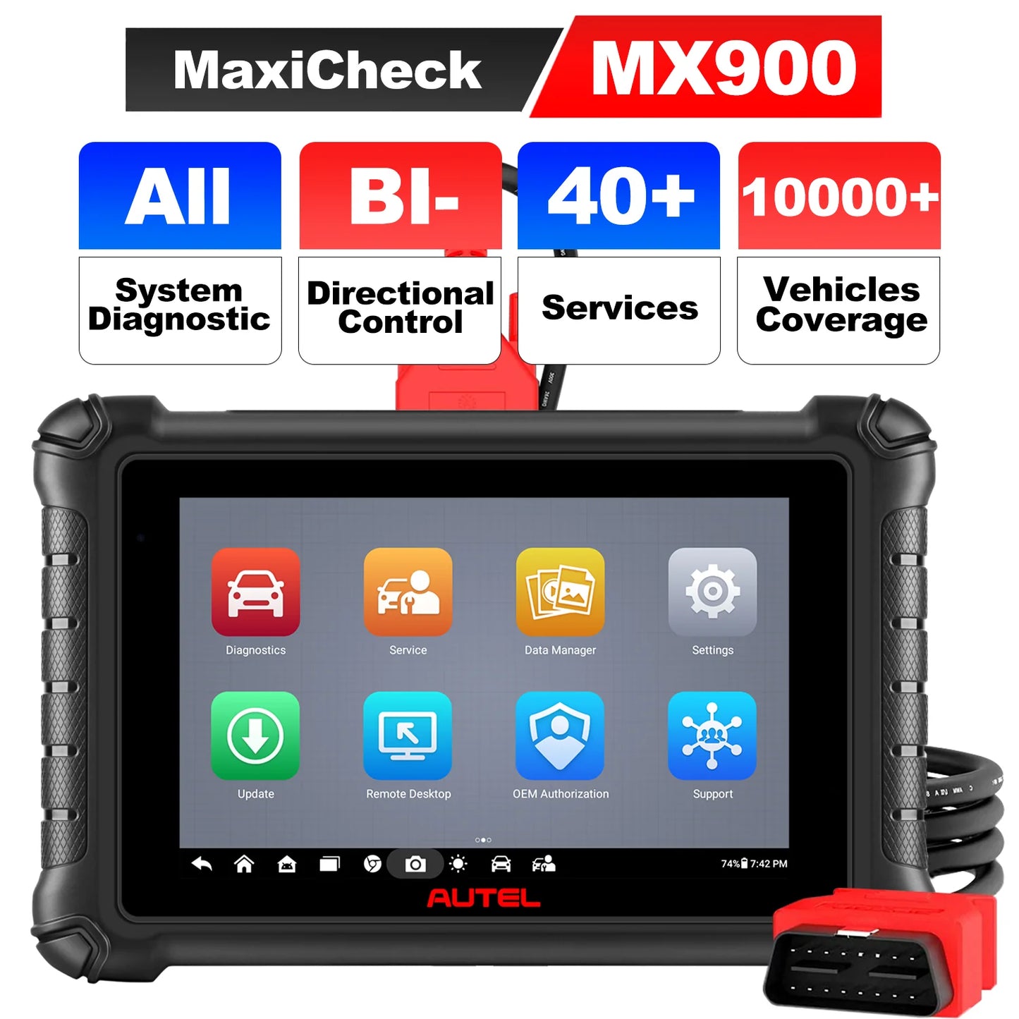 Autel MaxiCheck MX900 Bi-Directional Control All System Diagnostic Scanner, DoIP/CAN FD, Read/Clear Code, 40+ Service