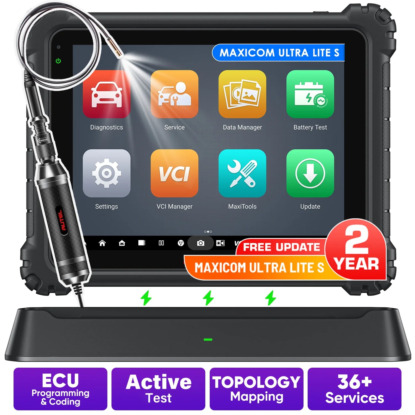 Autel MaxiCOM Ultra Lite All System Diagnostic Scanner with Topology Mapping and J2534 ECU Programming Tool with Free MV108S