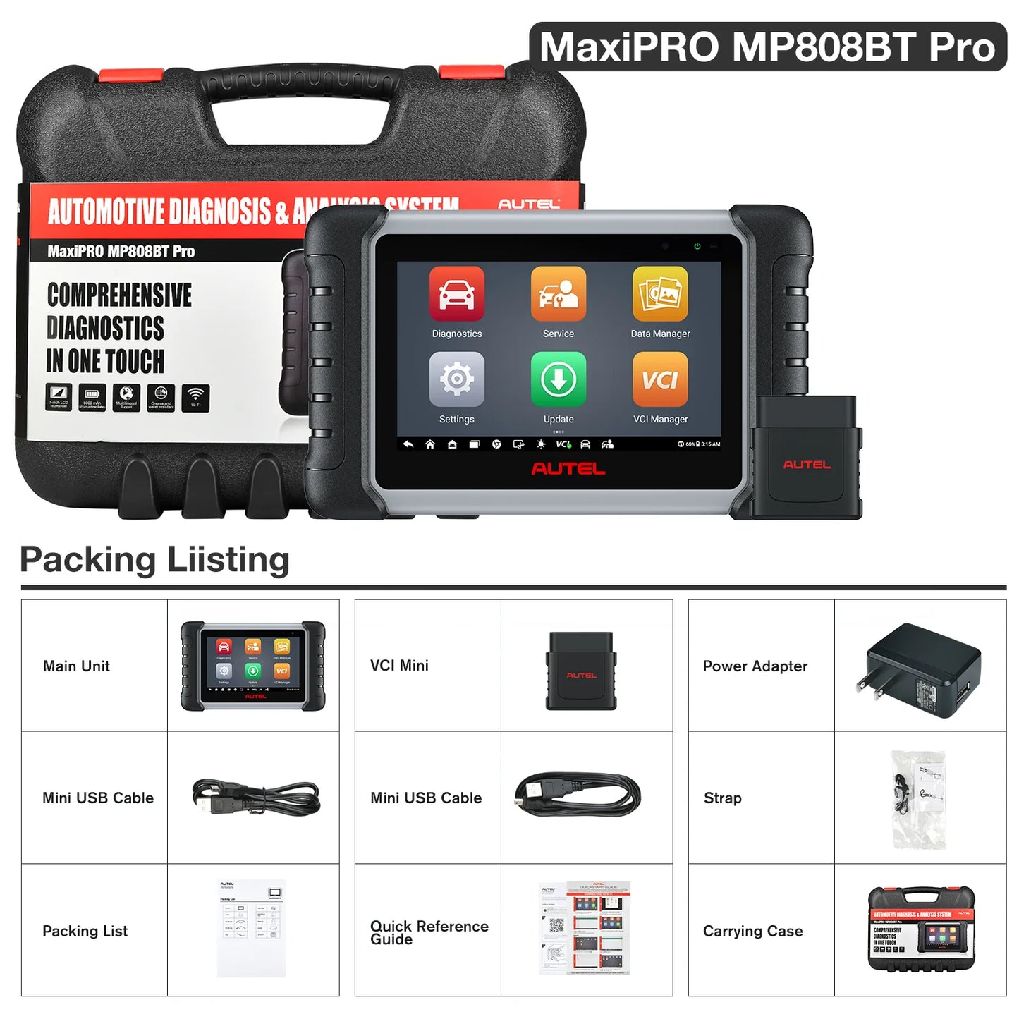 Autel MaxiPRO MP808BT PRO Wireless Diagnostic Scanner, ECU Coding Bi-Directional Control OBD II Scanner