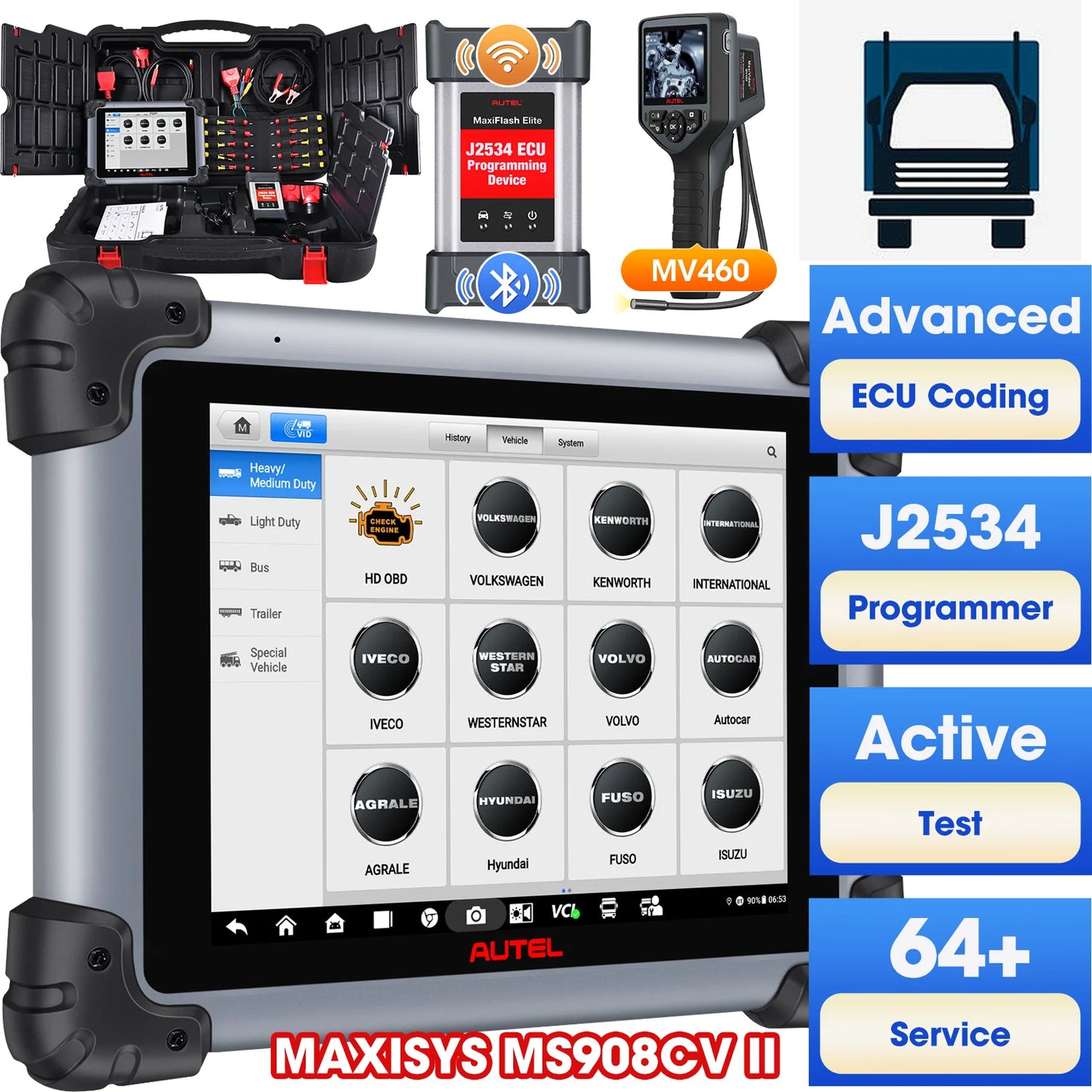 Autel Maxisys MS908CV II Heavy Duty Truck Scanner with J2534 ECU Programming