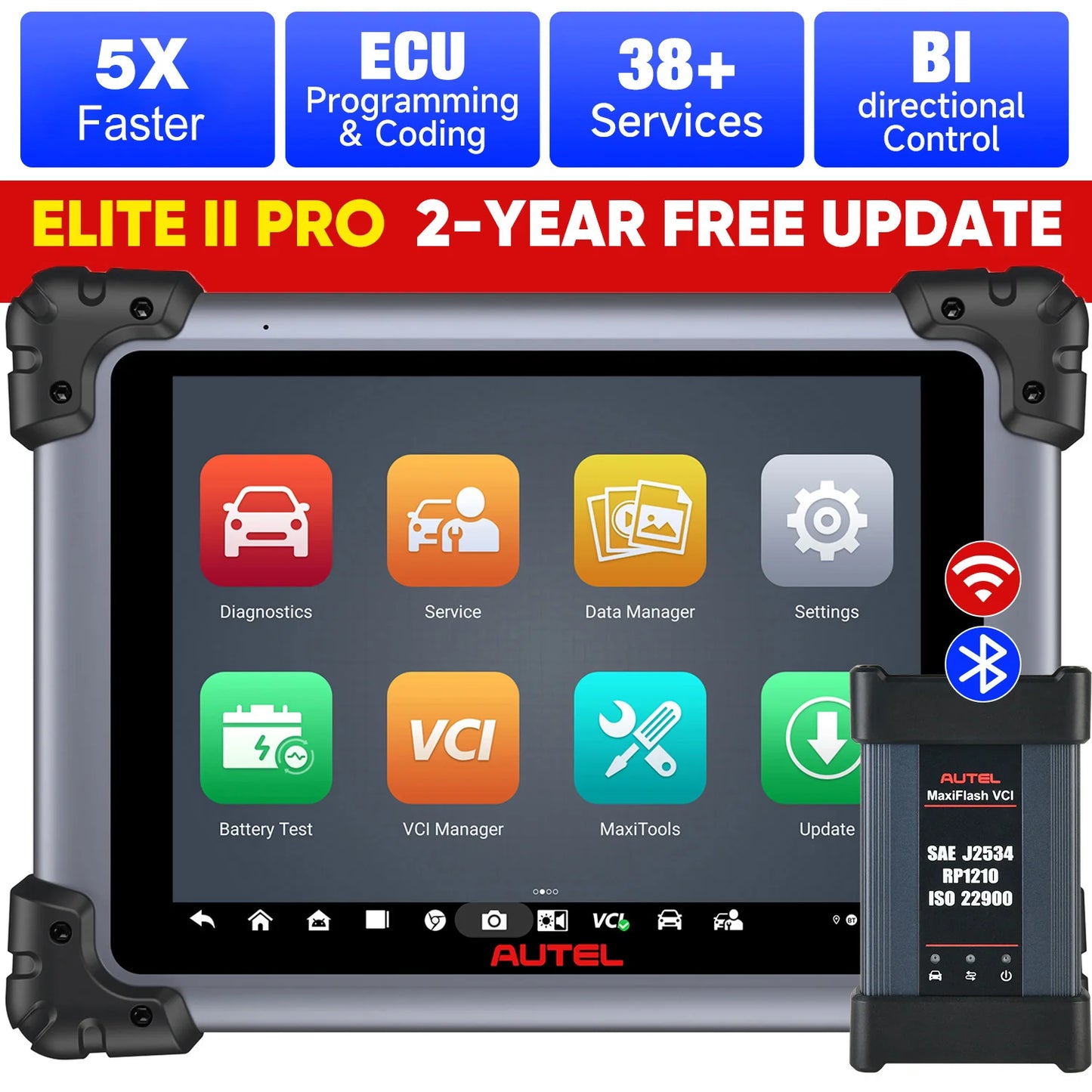 Autel Maxisys Elite II Pro Automotive Diagnostic Tool, 2 Years Free Update Online, Bi-Directional Scanner With MaxiFlash VCI, 38+ Services